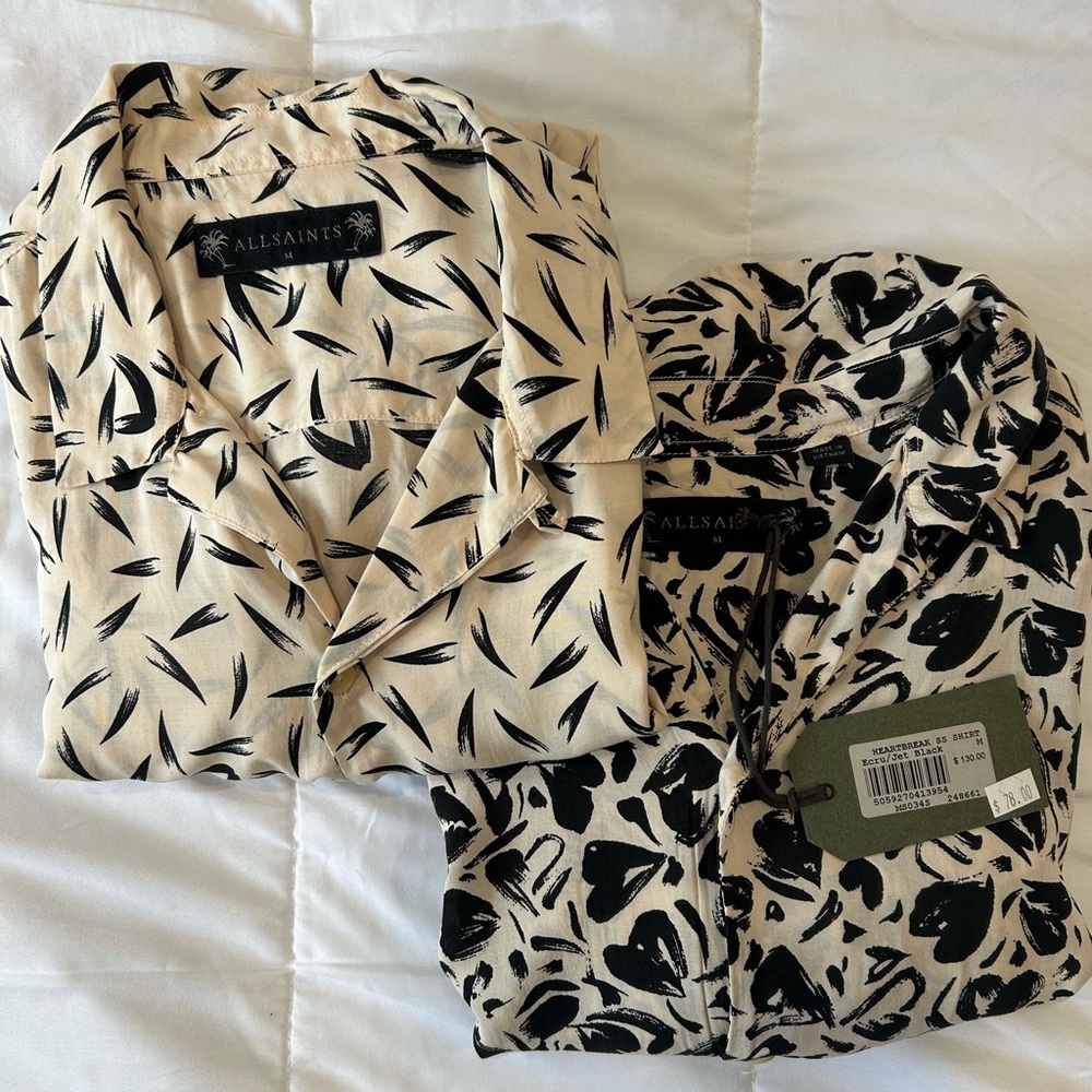 All Saints Black and Cream Patterned Shirts